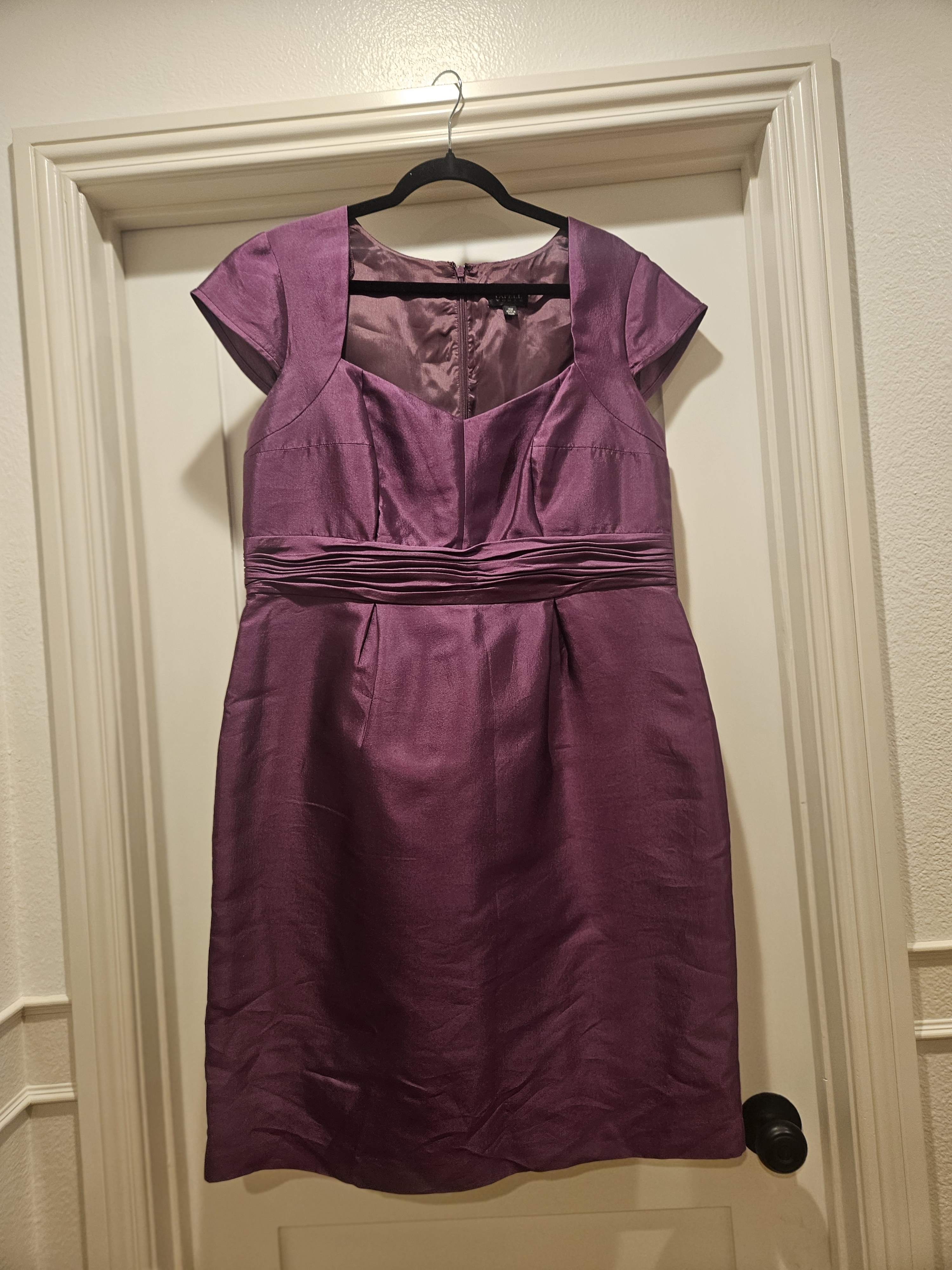 Adrianna Papell Plum Satin Cap-Sleeve Cocktail Dress